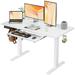 Ebern Designs Karmya Electric Standing Desk w/ Keyboard Tray Large Ergonomic Computer Desk Wood/Metal in White | 46 H x 47 W x 23 D in | Wayfair