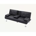 Ebern Designs Kinzy 66" Faux Leather Armless Sofa Faux Leather/Wood/Solid Wood in Black | 30 H x 66 W x 31 D in | Wayfair