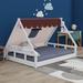 Harper Orchard Ylve Wooden Full Size Tent Bed w/ Fabric for Kids, Platform Bed w/ Fence & Roof Upholstered/Linen in Brown | Wayfair