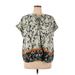 Simply Vera Vera Wang Short Sleeve Blouse: Ivory Floral Tops - Women's Size X-Large Petite