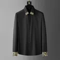 Marque De Luxe Or Broderie Chemises Hommes Slim Manches sulfCasual Robe D'affaires Chemises