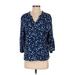 Croft & Barrow 3/4 Sleeve Blouse: Blue Floral Tops - Women's Size P Tall