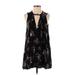 Free People Casual Dress - A-Line Crew Neck Sleeveless: Black Floral Dresses - Women's Size Small