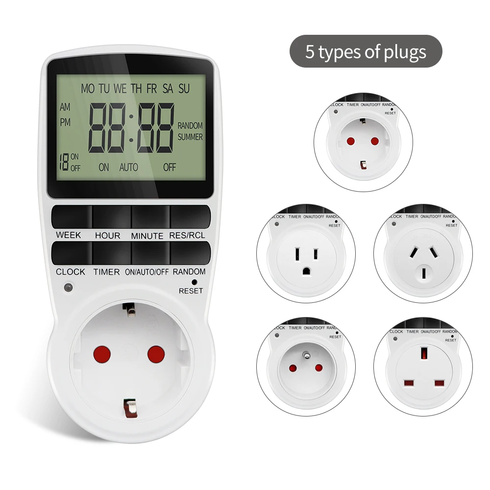 Digitaler Zeitschaltuhr, EU, programmierbare elektronische Zeitsteckdose, USA, UK, FR, AU, Steckdose, Küchengerät, Zeitsteuerung, Tag/Stunde Image