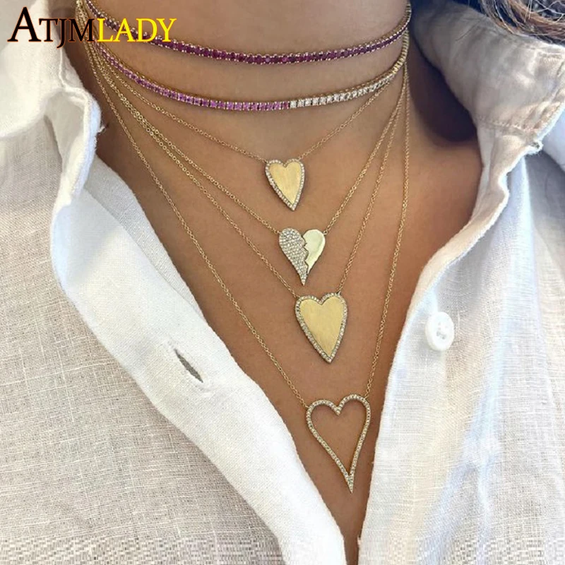 Ciondolo a forma di cuore cavo ghiacciato con ciondolo a forma di cuore adorabile Collana con catena a maglie aperte 41 + 5 cm Regalo di gioielli di moda da donna