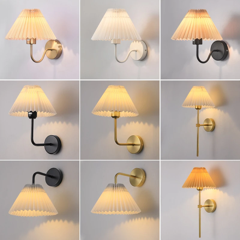 Moderne einfache wand lampen led metall gebogen plissiert lampen schirm wand lampe nordic zimmer dekor wohnzimmer gang hintergrund wand leuchten