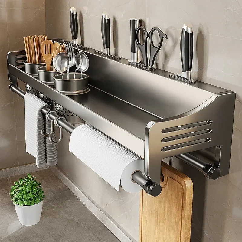 Wand-montiert Küche Organizer Regal Gewürz Lagerung Rack Haushalt Gewürz Stäbchen Messer Löffel Schaufel Lagerung Halter