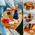 Portable Wine Table with Foldable Picnic Snack Tray for Beach Camping RV Outdoor Concerts Portable Beach Table for Camping Wooden Folding Table Outdoor Wood Table