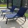 PURPLE LEAF Extra Large Outdoor Chaise Lounge 2 Pieces Aluminum Lounge Chair with Wheels Reclining Chair for Patio Pool Beach Sunbathing Navy Blue Oversized Lounger