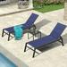 PURPLE LEAF 2 Pieces Aluminum Chaise Lounge with Wheels All Weather Outdoor Reclining Chair for Patio Pool Lawn Sunbathing Chair Navy Blue (Extended Edition)