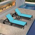 PURPLE LEAF Outdoor Chaise Lounge Chairs Set Aluminum Adjustable Recliner with Wheels and Table for Poolside Beach Patio Reclining Sunbathing Lounger Turquoise Blue