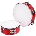 2 Wood Handheld Tambourine Double Row Tambourine Instrument Handheld Drum with Bells for Church Party Kids Game Musical Educational 6 Inch 8 Inch Red