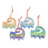 'Hand-Painted Cat-Themed Floral Ceramic Ornaments (Set of 4)'