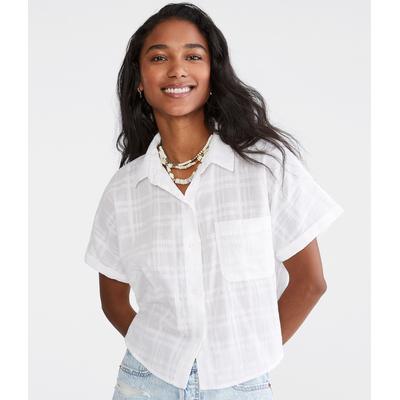 Aeropostale Womens' Crosshatch Camp Shirt - White - Size L - Cotton