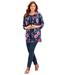 Plus Size Women's Snap Closure Easy Fit Knit Tunic by Catherines in Navy Floral (Size 5X)