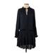 Current Air Casual Dress - DropWaist Tie Neck Long sleeves: Black Polka Dots Dresses - Women's Size Small