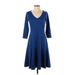 NY Collection Casual Dress - A-Line: Blue Solid Dresses - Women's Size Small