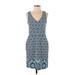 J. McLaughlin Casual Dress: Blue Floral Motif Dresses - Women's Size Small