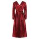 SHINROAD Loose Waistline Dress Solid Color Women Women's V-neck Pleated Belted Long Sleeve Evening A-line Maxi with Tight High Waist Hem for Prom Party or Red M