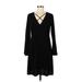 Beyond Casual Dress - A-Line Plunge Long sleeves: Black Print Dresses - Women's Size 8