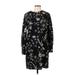 H&M Casual Dress - Shift Crew Neck Long sleeves: Black Floral Dresses - Women's Size 8