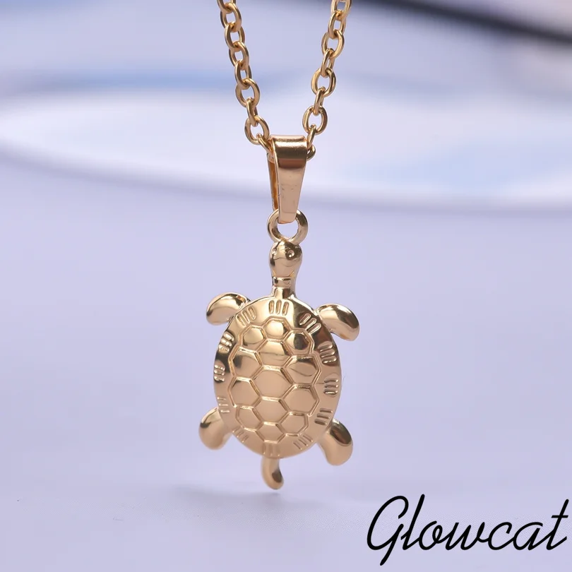 Glowcat – collier avec pendentif tortue de mer, mignon, chaîne Simple sur le cou, accessoires pour femmes et hommes, bijoux en acier inoxydable