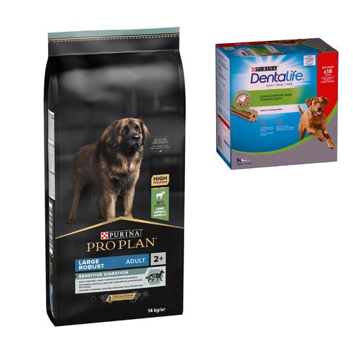 PURINA PRO PLAN Trockenfutter + passende Dentalife Snacks gratis! - 14 kg Large Adult Robust Lamm...