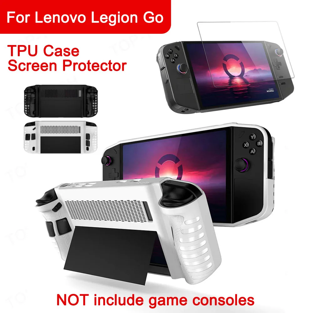 Schutzhülle für Lenovo Legion Go Game Console TPU-Hülle mit Ständer Soft Ganzkörper Haut Displays chutz folie gehärtet Film Set Image