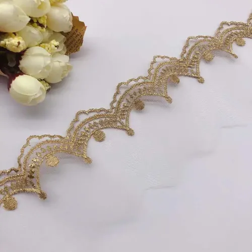 5Yards 6 5 cm Weiche Elfenbein Mesh Gold Gewinde Polyester Stoff Venise Lace Trim Stickerei Nähen