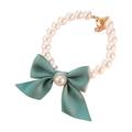 Farfi Pet Necklace Adjustable Bright Color Lobster Clasp Design Allergy Free Easy-wearing Show Unique Charm Resin Imitation Pearl Pet Cat Bow-knot Necklace Pet Supplies (Green M)
