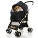 Amijoy 3-in-1 Pet Stroller 4-Wheel Travel Pet Carrier Portable Folding Dog Cat Stroller with Removable Car Seat Carrier