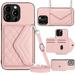 ELEHOLD Wallet Crossbody Case for iPhone 14 Case with Flip Card Slots RFID Blocking Function Magnetic Closure Stand Detachable Crossbody Shoulder Strap for Women Girls pink