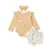 Baby Girls 3Pcs Fall Outfits Romper + Floral Shorts + Headband