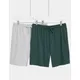 M&S Mens 2pk Cotton Rich Jersey Pyjama Shorts - Green Mix, Green Mix