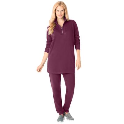 Plus Size Women's 2-piece fleece sweatshirt set by Woman Within in Deep Claret (Size 1X)