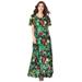 Plus Size Women's Flutter-Sleeve Crinkle Dress by Roaman's in Black Layered Tropical (Size 14/16)