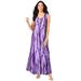Plus Size Women's Button-Front Crinkle Dress with Princess Seams by Roaman's in Purple Stripe Tie Dye (Size 38/40)