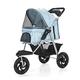 3 Wheels Dog Pram Pet Stroller for Cats Dogs, Pet Cat Dog Stroller Pushchair Large Wheels Travel Carrier, Dog Strollers Foldable Carriage for Medium Dogs with Cup Holder (Color : Blue)