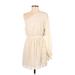 Casual Dress - Mini One Shoulder Long sleeves: Ivory Print Dresses - New - Women's Size Small