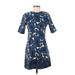 Topshop Casual Dress - A-Line Crew Neck Short sleeves: Blue Paisley Dresses - Women's Size 2 - Print Wash