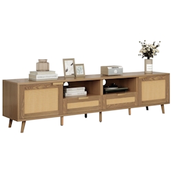 Merax TV-Konsolentisch, TV-Schrank mit echtem Rattandesign, TV-Schrank mit massiven Holzfüßen,Geflochtener Rattan-TV-Boards