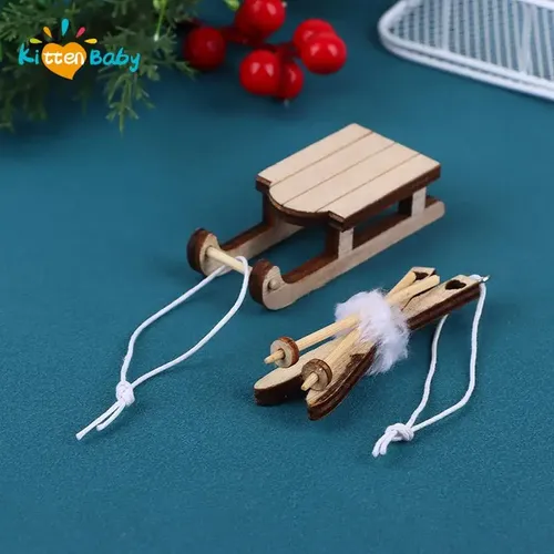 1 Stück Puppenhaus Miniatur Holz schlitten Modell Schlitten Ornament Weihnachten Vintage lebende