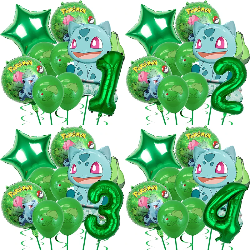 Pokemon Thema Geburtstag Party Dekoration Cartoon Bulbasaur Folien Ballons Set 32'' Anzahl Latex Ballons Kit Zubehör Versorgung Image
