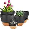 Katinyos 5Pack Self Watering Plant Pots with Drainage Hole and Water Storage 7/6.5/6/5.5/5 inch Self Watering Planters Self-Watering Indoor Planters for Flower Plants Herbs Cactus