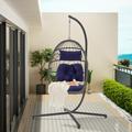 Patio Rattan Swing Hammock Chair Egg Hanging Chair with stand PE Hanging Chair with Cushion and Pillow for Indoor Outdoor Garden Dark Blue