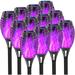 LED Flickering Flame Solar Torch Lights-12PCS Outdoor Waterproof Lawn Lights Solar Powered Pathway Purple Lights for Garden Patio Yard Xmas Decoration Auto On/Off Solar Outdoor Lights