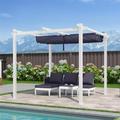 PURPLE LEAF 10 x 10 Outdoor Retractable Pergola with Double Sun Shade Canopy and White Heavy-Duty Aluminum Frame Patio Modern Adjustable Canopy Pergola for Garden Deck and Backyard Navy Blue