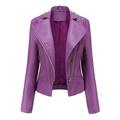 Pgeraug Womens Tops Leather Jackets Motorcycle Short Lightweight Pleather Crop Winter Coats for Women Purple S