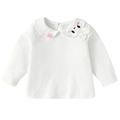 Fimkaul Girls Tops T Shirts Children Long Sleeve Cute Cartoon Collar Cotton Blouse Outfits Clothes T-shirts Baby Clothes White