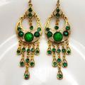 Free People Jewelry | Boho Triple Stone Dangling Earrings | Color: Gold/Green | Size: Os